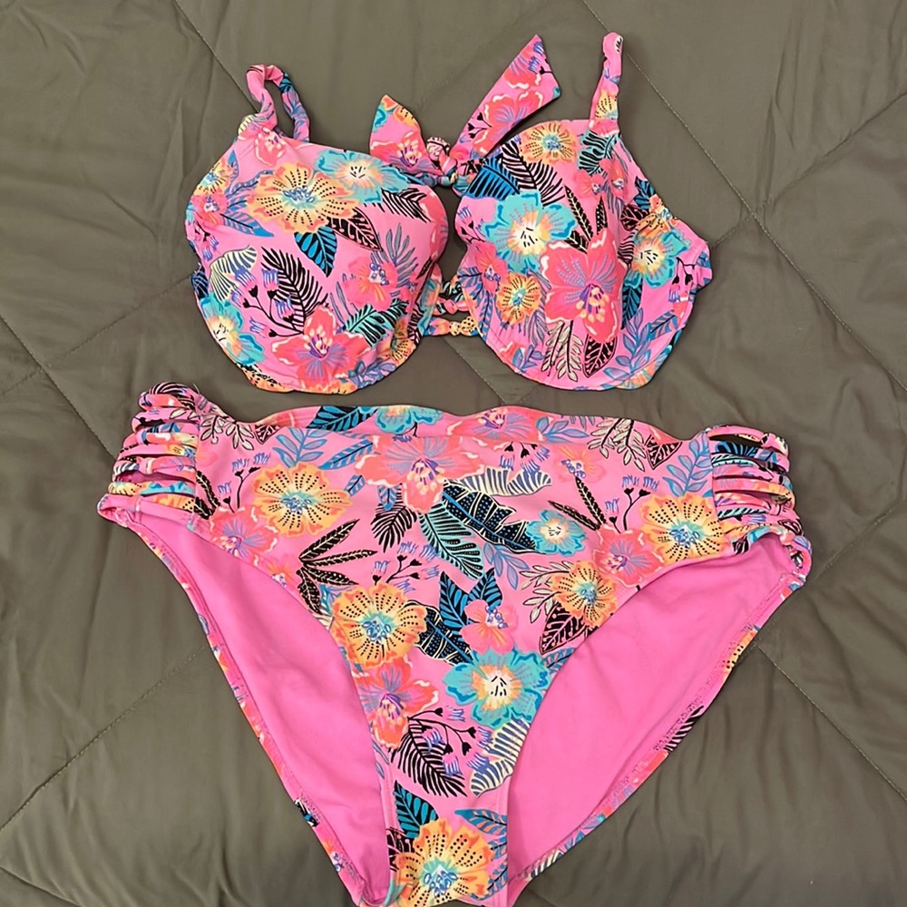 Womens Xhilaration Hot Pink 2 piece High Waisted Bikini Bathing Suit